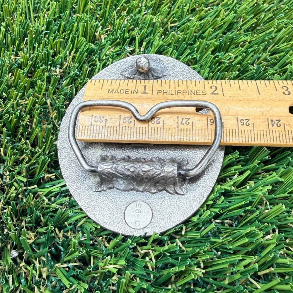 Vintage 1977 Bergamot Brass Works Baseball Belt Buckle Pewter Tone Made in USA